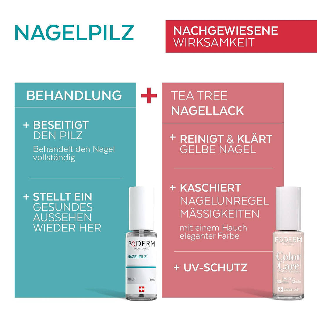 PODERM Nagelpilz 2-in-1 + Nagellack Puderrosa – Antimykotische Pflege, repariert & kaschiert gelblic