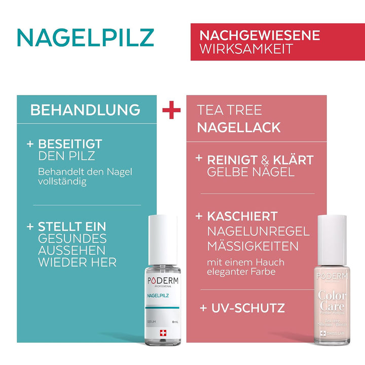 PODERM Nagelpilz 2-in-1 + Nagellack Puderrosa – Antimykotische Pflege, repariert & kaschiert gelblic