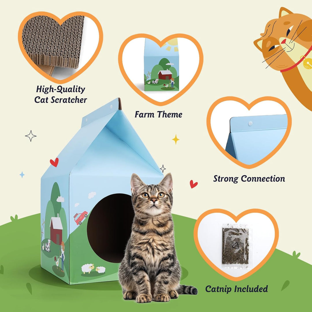 Nobleza Katzenhaus Pappe mit Kratzbretter Katze & Katzenminze, Einfach zu Montierendes Katzen Kratzm