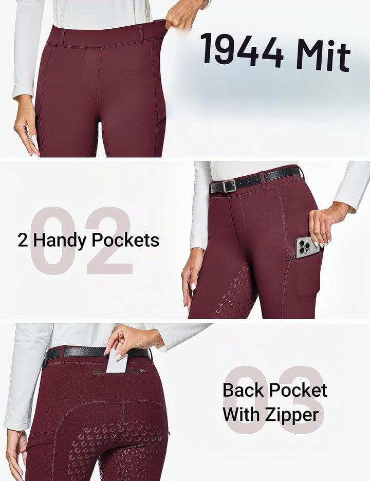 FitsT4 Sports Damen Winterreitleggings Fleece-Reithose Silikon Vollbesatz Reithose mit Reissverschlu
