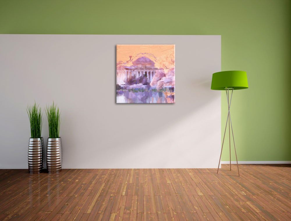 Pixxprint Jefferson Memorial and Cherry Blossom Festival Pinsel Effekt, Format: 70x70 auf Leinwand,