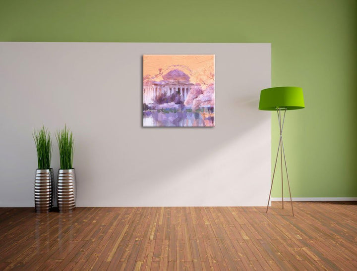 Pixxprint Jefferson Memorial and Cherry Blossom Festival Pinsel Effekt, Format: 70x70 auf Leinwand,