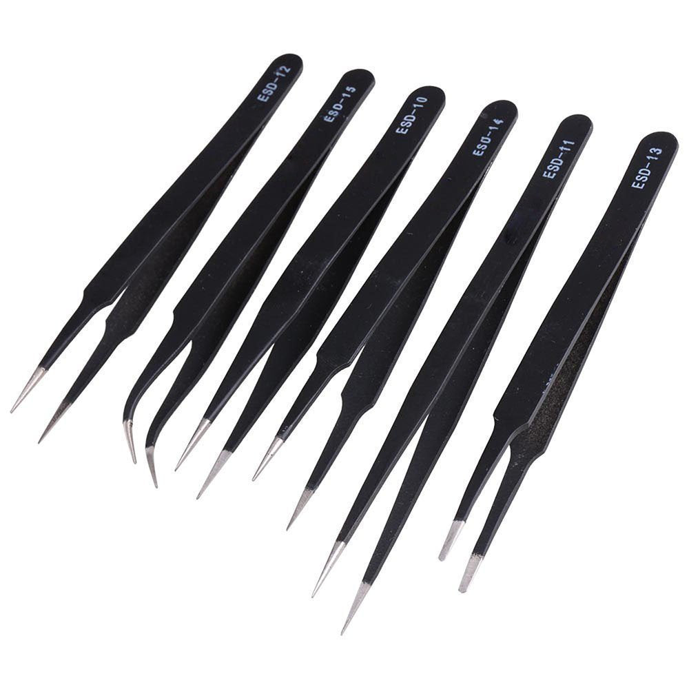 DollaTek 6pcs ESD Anti-Static Edelstahl Pinzette Set Wartung Repair Tool Kit für Computer, Elektroni