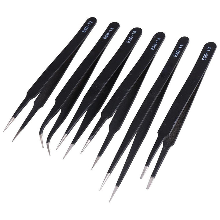 DollaTek 6pcs ESD Anti-Static Edelstahl Pinzette Set Wartung Repair Tool Kit für Computer, Elektroni