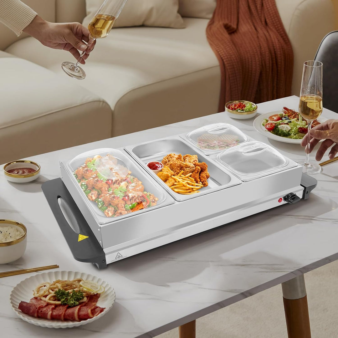 Buffet Speisewärmer Buffetwärmer mit 4 Herausnehmbaren Tabletts &amp; Warmhalteplatte, Buffet Wärmer 300