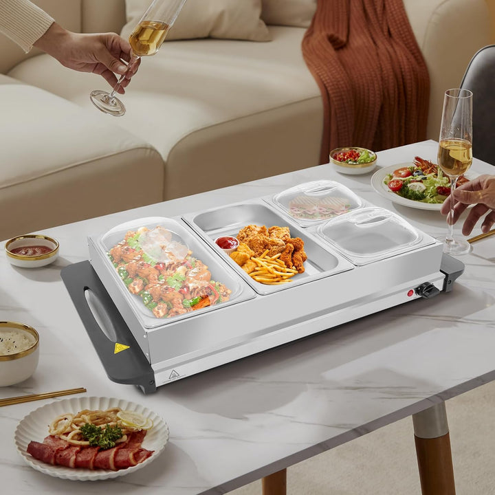 Buffet Speisewärmer Buffetwärmer mit 4 Herausnehmbaren Tabletts &amp; Warmhalteplatte, Buffet Wärmer 300