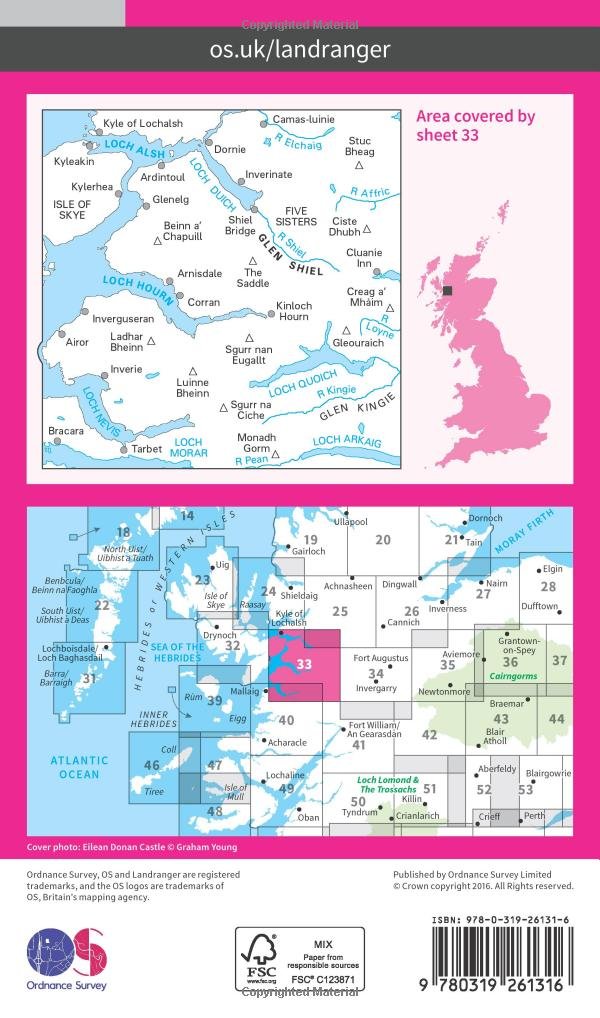 Loch Alsh, Glen Shiel & Loch Hourn (OS Landranger Map, Band 33), Karte