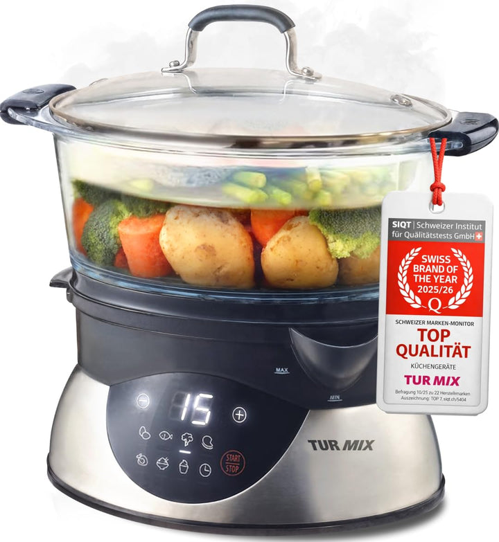 Turmix Steamer CX 220 – Dampfgarer topf 5,2 L mit Glasbehältern & Digitaldisplay, Touch-Bedienung, W
