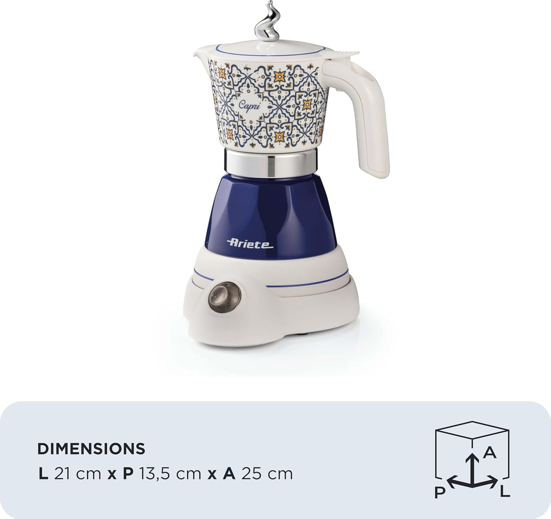Ariete 1358/1C Moka Aroma Capri, elektrischer Mokka, 400 W, 2/4 Tassen, kabellos, automatische Absch