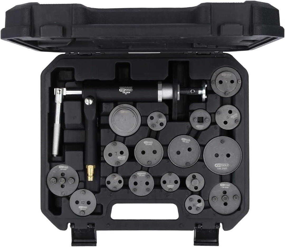 KS Tools 150.2000 Druckluftspindel-Bremskolbenwerkzeug-Satz, 18-tlg.