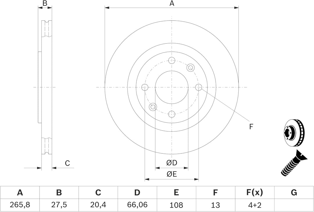 Bosch BD214 Bremsscheiben - Vorderachse - ECE-R90 Zertifizierung - zwei Bremsscheiben pro Set