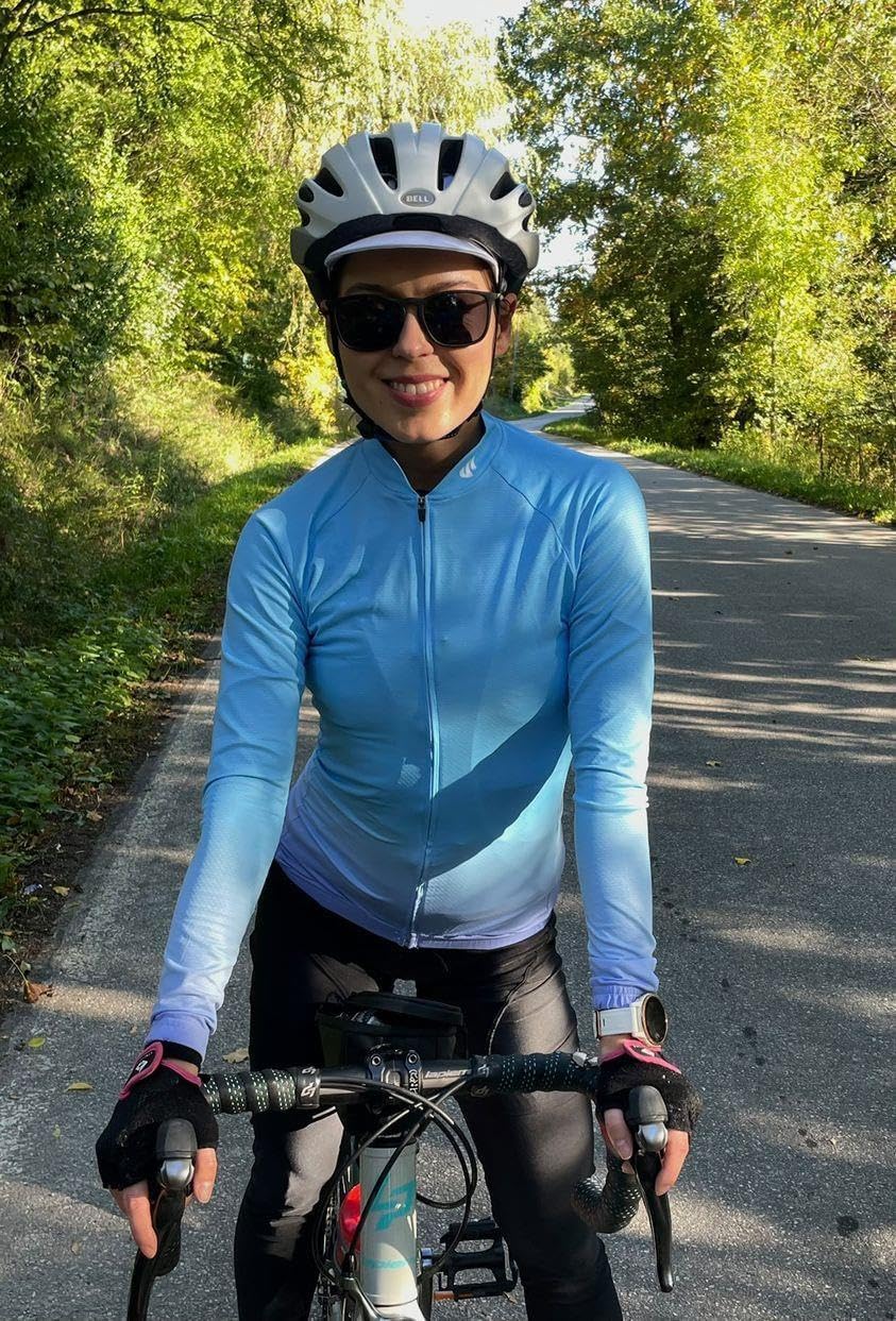 Wulibike Damen Radtrikot,Fahrradtrikot Damen Langarm Atmungsaktiv Rennrad Trikot Damen mit 3 Rückent