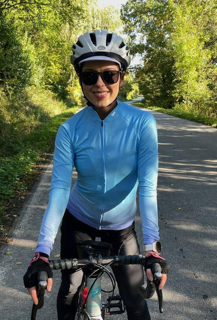 Wulibike Damen Radtrikot,Fahrradtrikot Damen Langarm Atmungsaktiv Rennrad Trikot Damen mit 3 Rückent