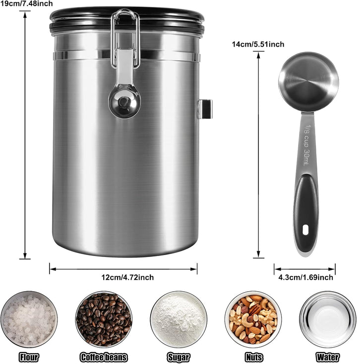 Luftdichte Kaffeedose aus Edelstahl (Silber)-1.8L, Silber