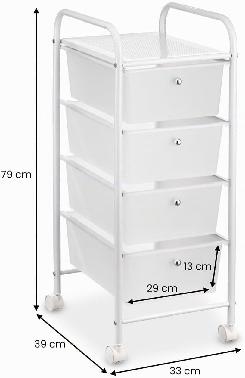 IDIMEX Badregal Rollwagen Rollcontainer GINA, mit 4 transparenten Schubladen und Metallgestell in we