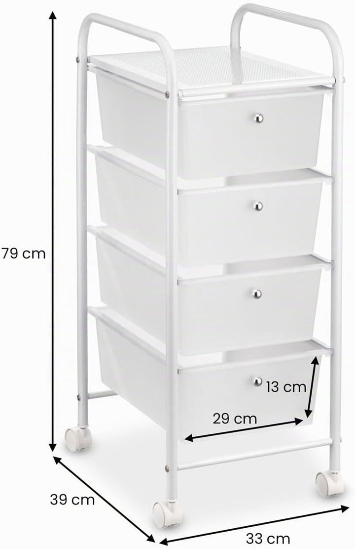 IDIMEX Badregal Rollwagen Rollcontainer GINA, mit 4 transparenten Schubladen und Metallgestell in we
