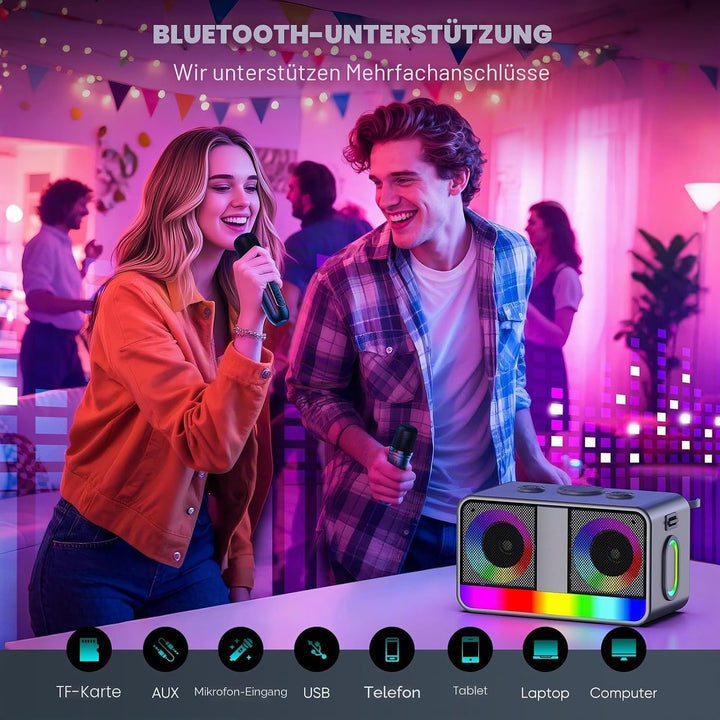 Karaoke-Maschine : Echter Tragbarer Lautsprecher mit 35W, 8-Stunden-Autonomie, 2 Aufladbare Drahtlos