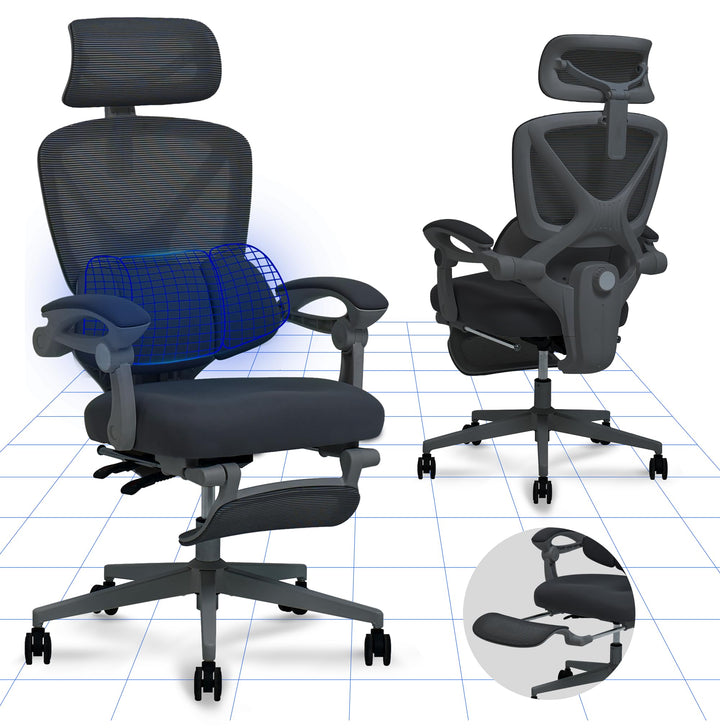 FLEXISPOT Ergonomischer Bürostuhl, X-förmiger Schreibtischstuhl mit 135°-Neigung, Gekoppelte Armlehn