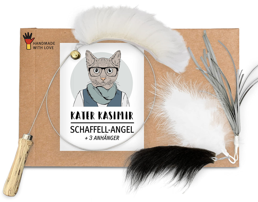 Katzenangel Katzenspielzeug | Stabiler Langer Draht mit 4 Anhängern zum Wechseln mit Federn, echtem