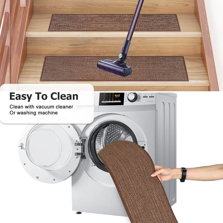 Leeko Stufenmatten, Treppenteppich für Innen Selbstklebend Anti Rutsch Treppenmatten im 15er Set Ode