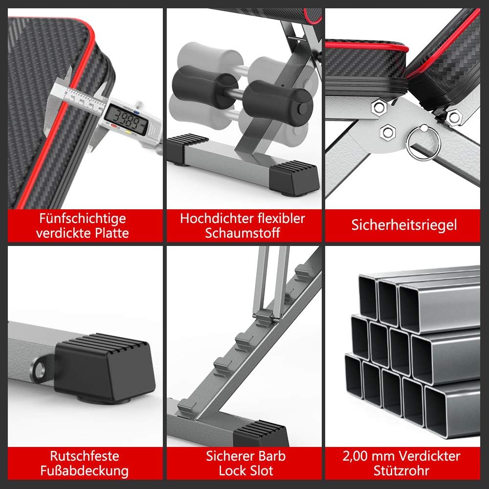 YOLEO klappbare Hantelbank Multifunktion Training Fitness Bank Bauchtrainer Schrägbank mit 6-Fach Ve