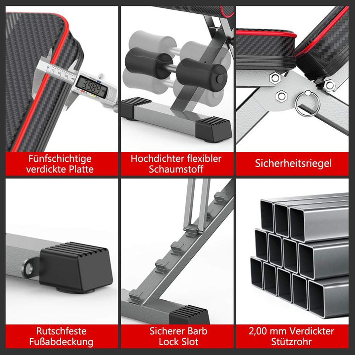 YOLEO klappbare Hantelbank Multifunktion Training Fitness Bank Bauchtrainer Schrägbank mit 6-Fach Ve