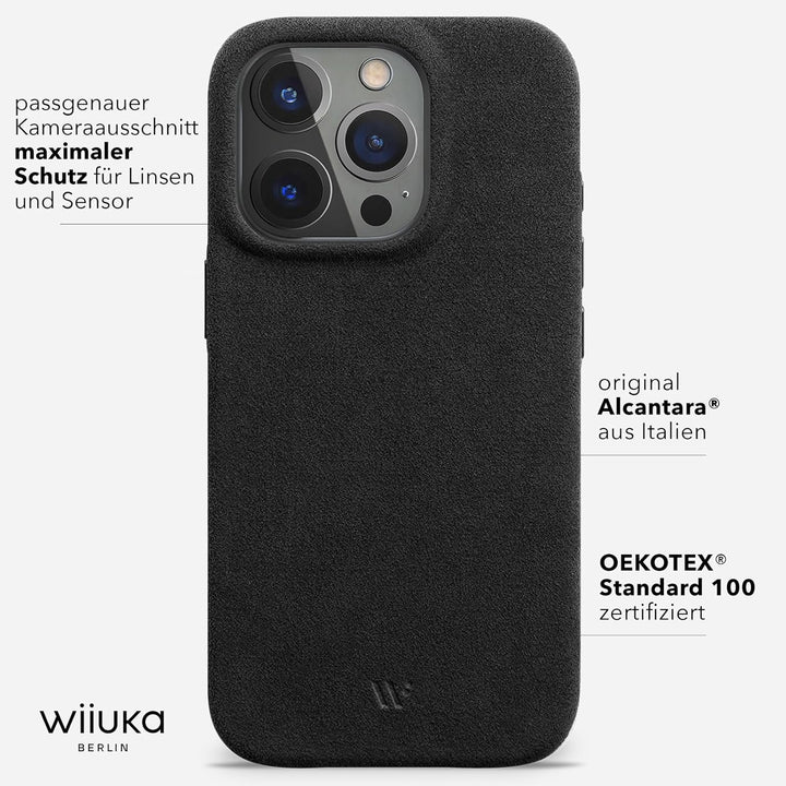 WIIUKA Hülle für iPhone 15 Pro Max, original Alcantara®, handgefertigt, extra Dünn, Premium Handyhül