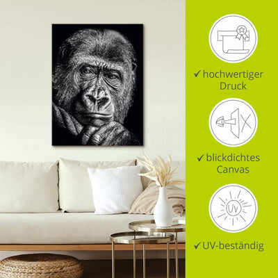 ARTland Leinwandbilder Wandbild Bild auf Leinwand 30x40 cm Wanddeko Gorilla Porträt Tiere Affe Asien