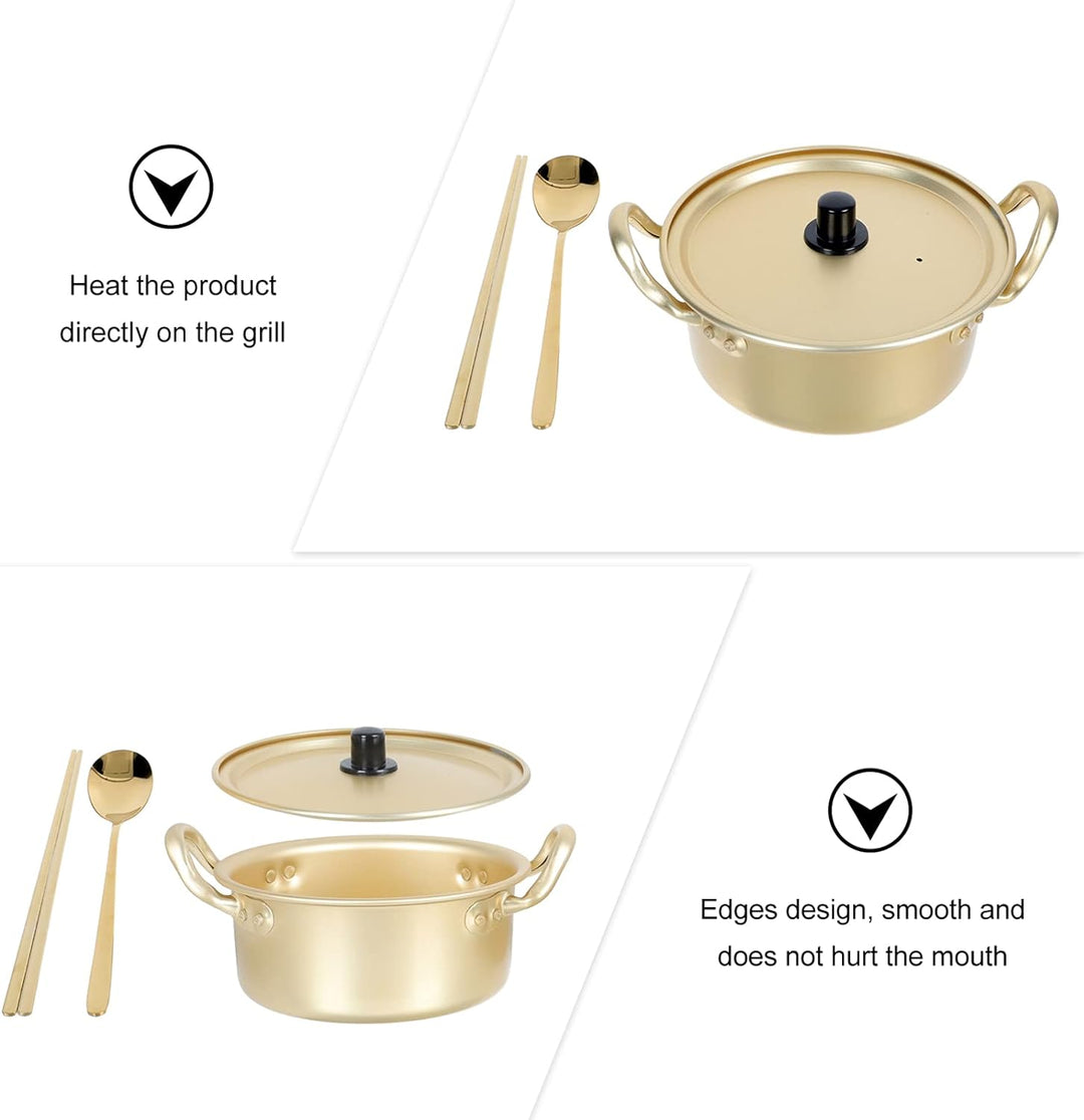 YARNOW Double Ears Nudeltopf 1 Set Koreanische Ramen Topf Aluminium Kochtopf mit Deckel Löffel Stäbc