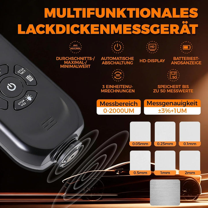 HW-300S Lackmessgerät Auto, Digitales Lackdickenmessgerät für Auto, Lackschichtdickenmessgerät KFZ m