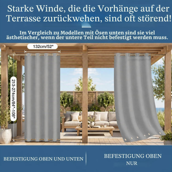 Rosnek Outdoor Vorhang Wetterfest Winddicht, Balkon Gardinen mit Ösen Oben &amp; Unten, Blickdicht Wasse