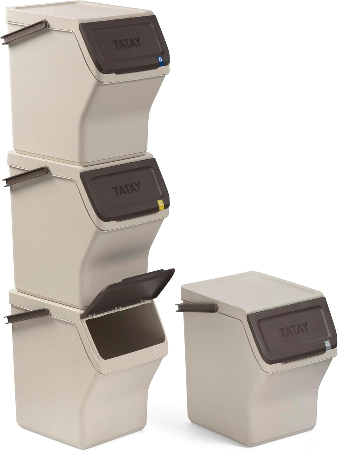 TATAY Mülltrennsystem Easy Waste 20L | 4er Set Recycling Behälter | Modular und Stapelbar | Deckel m