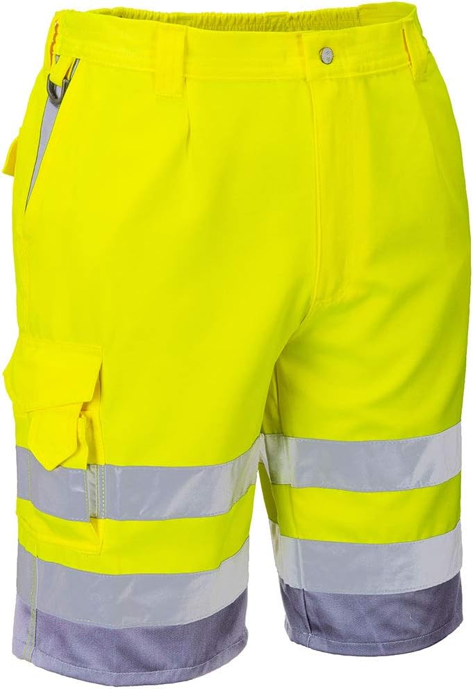 Portwest Warnschutz-Shorts aus Polyester-Baumwolle, Grösse: XL, Farbe: Gelb/Grau, E043YGYXL