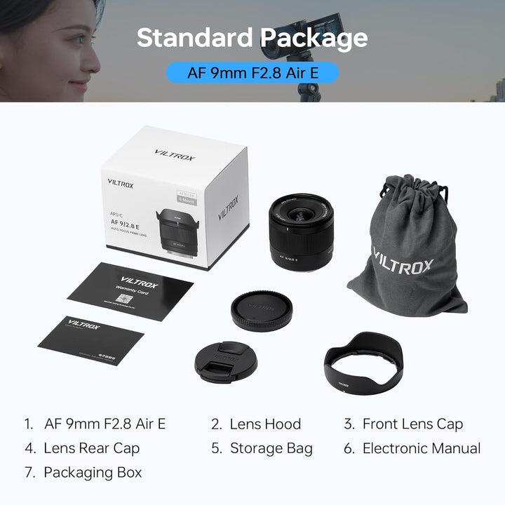 VILTROX AF 9mm F2.8 Air APS-C Objektiv für Sony E-Mount, 113,8° Ultraweitwinkel STM Prime Autofokus-