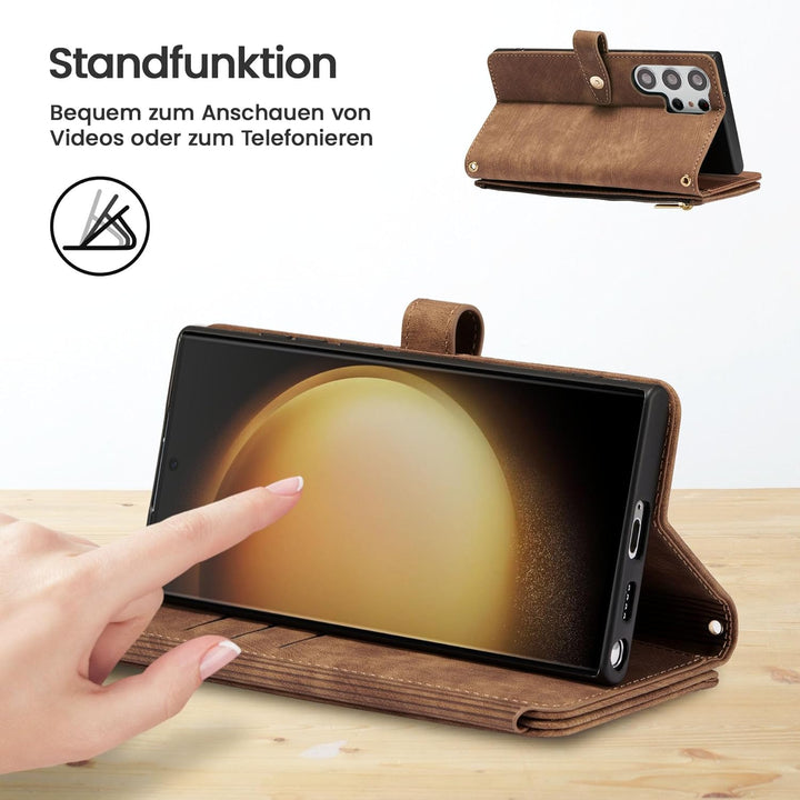 ZCDAYE Hülle für Galaxy S24 Ultra mit Band Handykette, Leder Handyhülle Handytasche mit Kartenfächer