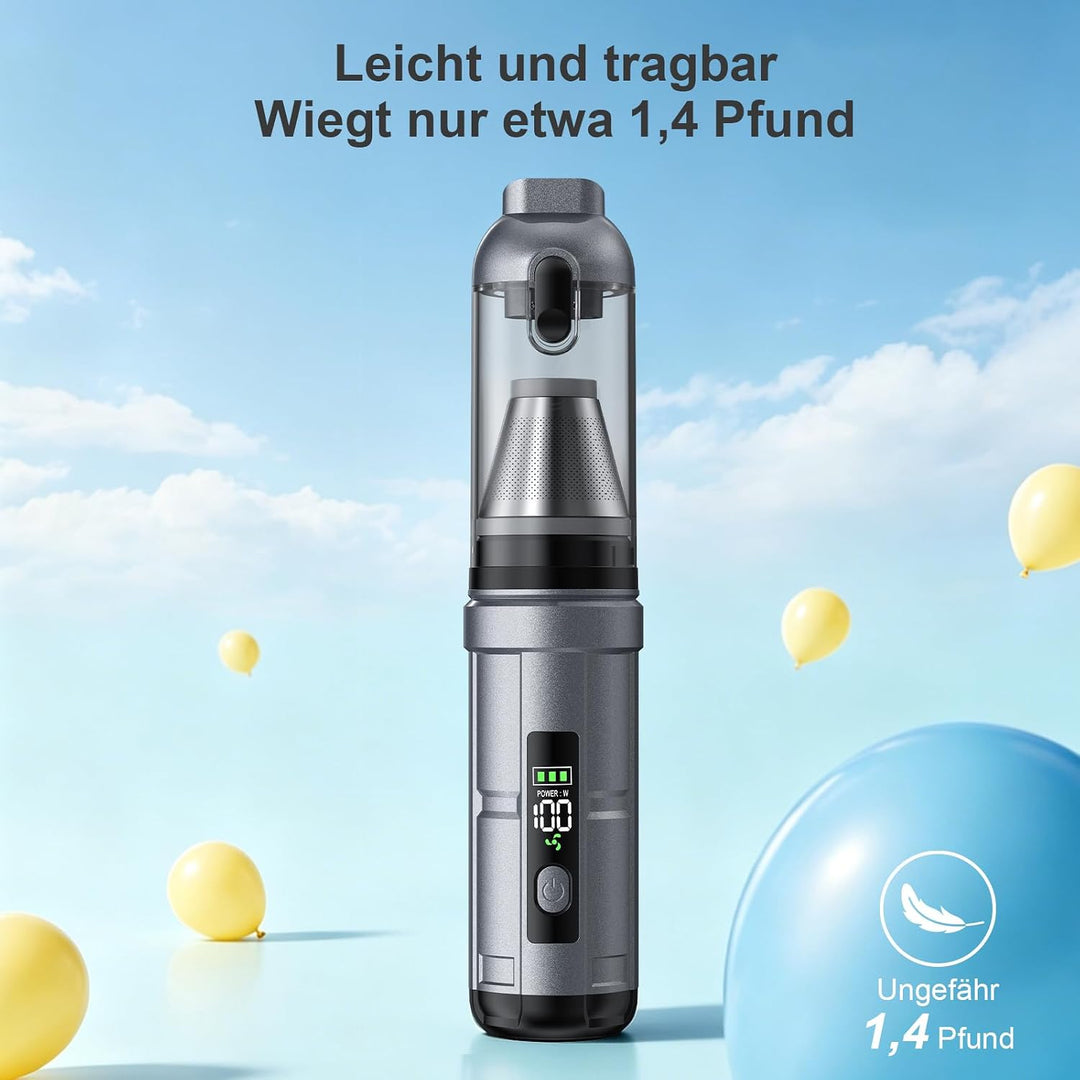 Handstaubsauger, 26000 Pa 4-In-1 Mini Staubsauger Akku Kabellos mit Digitalanzeige 1-Knopf-Selbstent