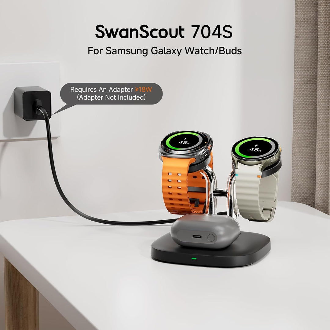 SwanScout 704S Dual Watch Ladestation für Samsung Galaxy Watch 8/8 Classic/7/Ultra/6/6 Classic/5/4/3