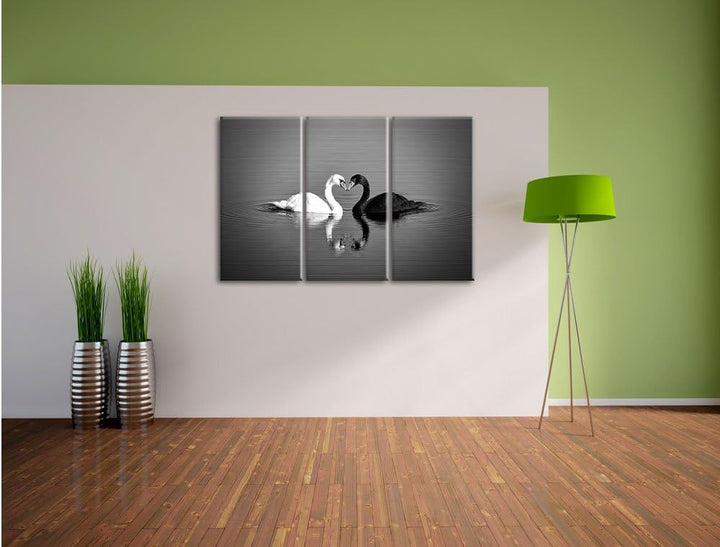 Pixxprint verliebte Schwäne schmusen als Leinwandbild/Grösse: 3 Teilig (120x80) / Wandbild/Kunstdruc