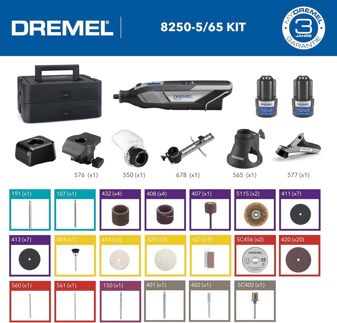 Dremel 8240 Akku-Multitool 12V 2Ah, Multifunktionswerkzeug Set mit 2 Akkus, 5 Auf-und Vorsätze, 1 Dr