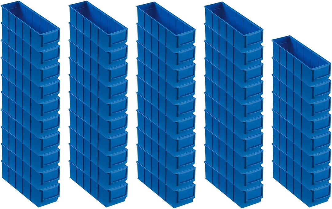 SuperSparSet 48x Blaue Industriebox 300 S | HxBxT 8,1x9,1x30cm | 1,6 Liter | Sichtlagerkasten, Sorti
