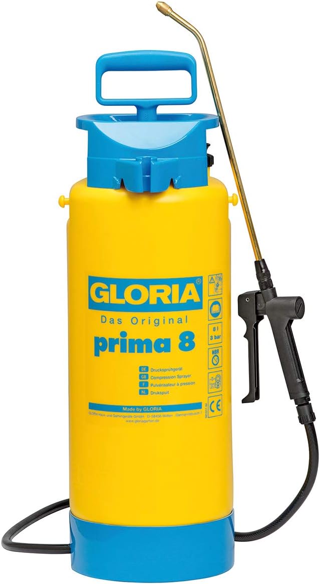 GLORIA Drucksprüher prima 8 | 8 L Gartenspritze, Unkrautspritze|Mit Messinglanze + verstellbare Mess