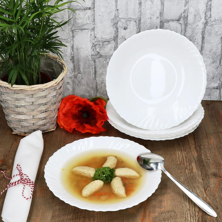 MamboCat 6er Set Suppenteller Arkona I 320ml, Ø 21,8 cm I weisse Tiefe Opalglas-Pastateller mit fein
