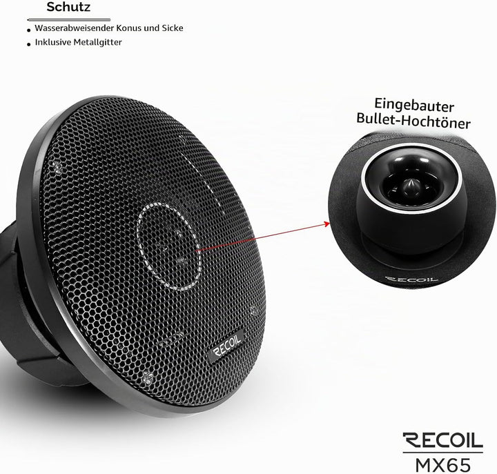 RECOIL MX65 Paar 6,5 Zoll （16,5 cm 2-Wege Pro Audio Mitteltöner Koaxiallautsprecher mit eingebauten