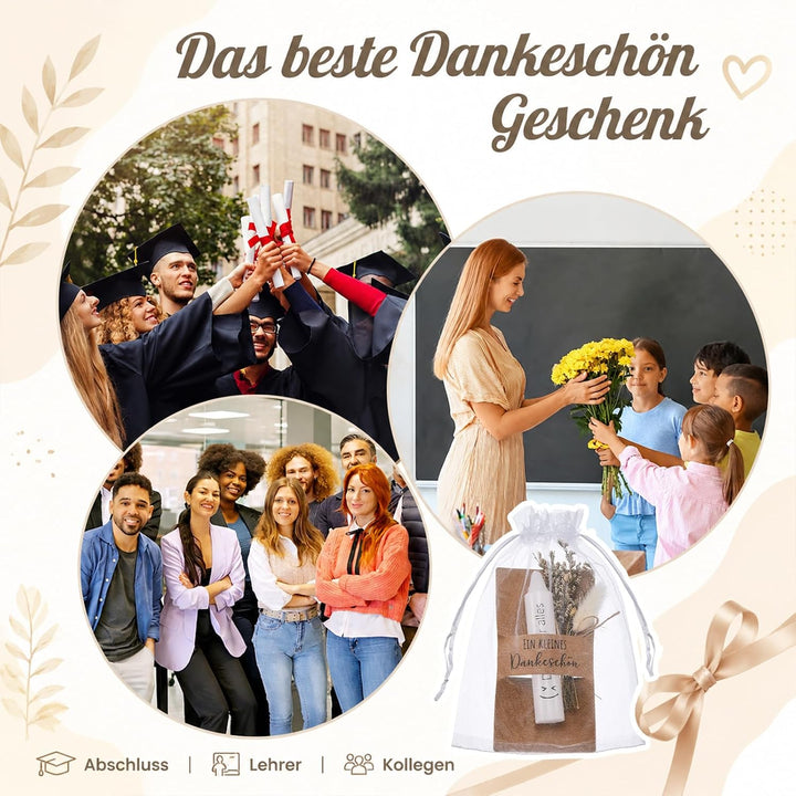 Tenare 20 Sets Danke für Alles Geschenk mit Kerzen und Trockenblumen | Organzabeutel und Karten, Ein