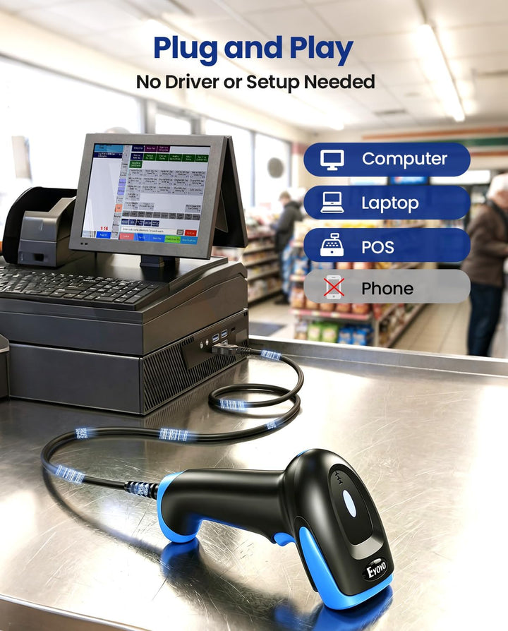 Eyoyo Barcode Scanner 1D 2D QR kabelgebunden, QR Code Scanner Handheld Barcode Leser für PC, Mac, La