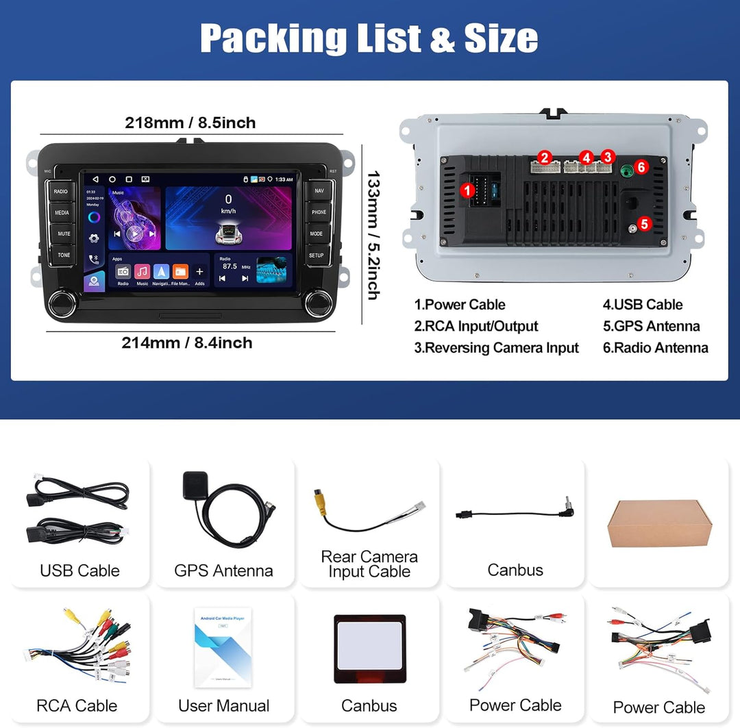 CAMECHO 4+64G Android 15 Autoradio für VW Golf 5 6 Touran Polo Touran mit Carplay/Android Auto/Mirro