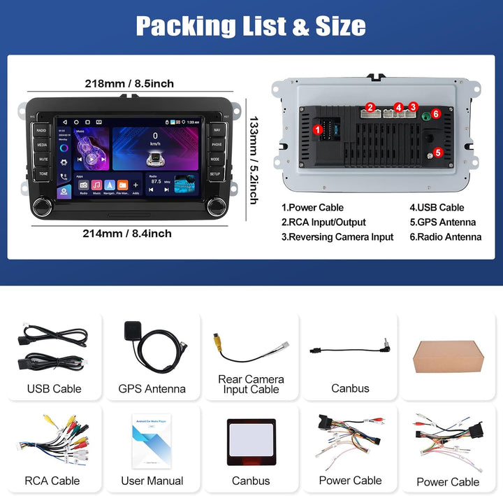 CAMECHO 4+64G Android 15 Autoradio für VW Golf 5 6 Touran Polo Touran mit Carplay/Android Auto/Mirro