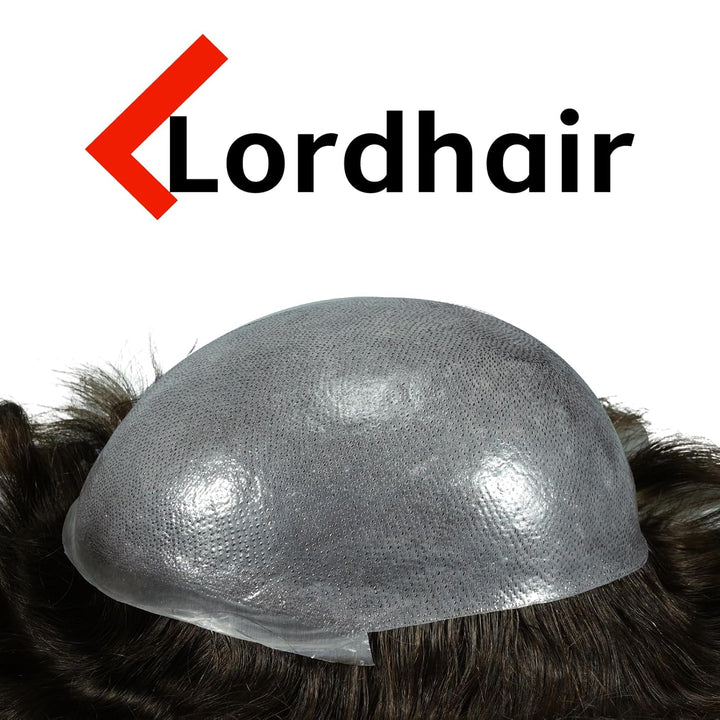 Lordhair Perücke für Herren, Toupet Herren aus natürlichem Echthaar, 0,08 mm vorn, 1/2 Zoll, V-loope