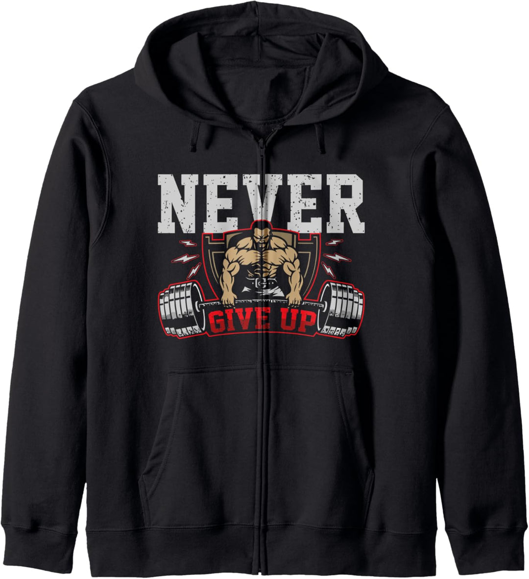 NEVER GIVE UP Kraftdreikampf Bodybuilding Fitnessstudio Musk Kapuzenjacke