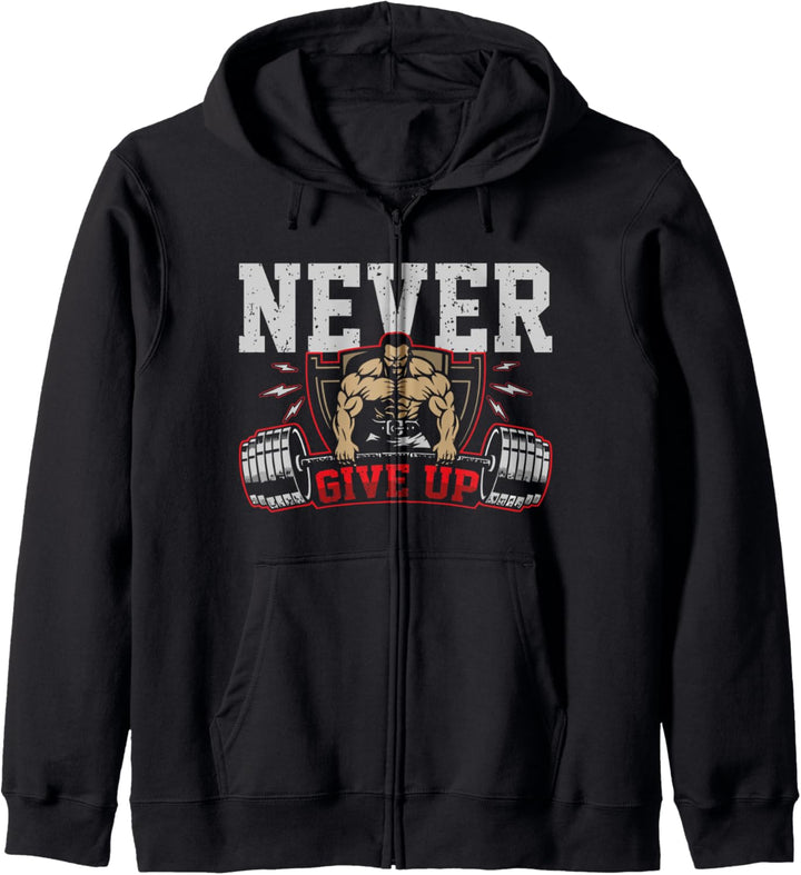 NEVER GIVE UP Kraftdreikampf Bodybuilding Fitnessstudio Musk Kapuzenjacke